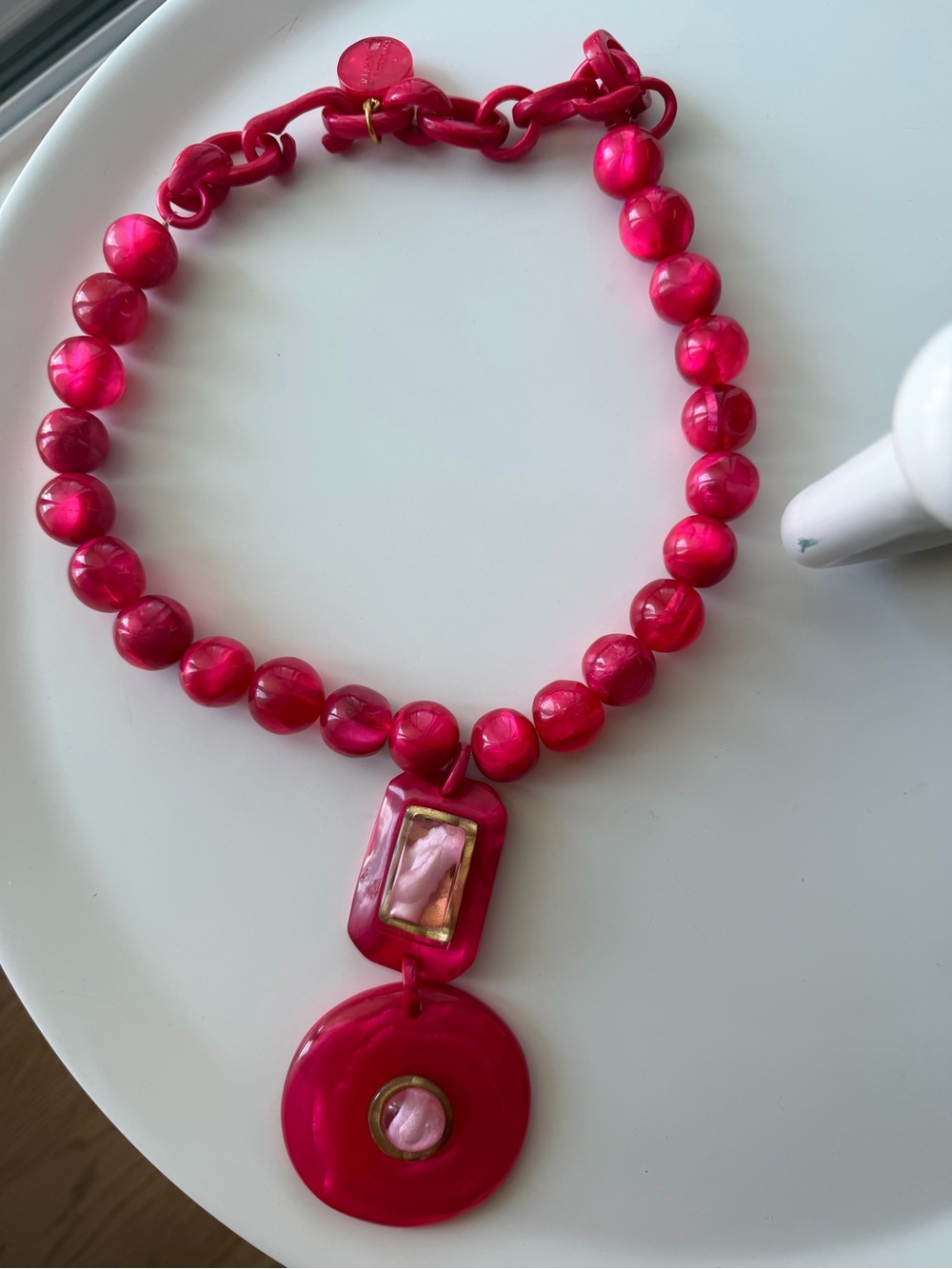 Dominique Denaive Fuchsia Resin Pendant Statement Necklace
